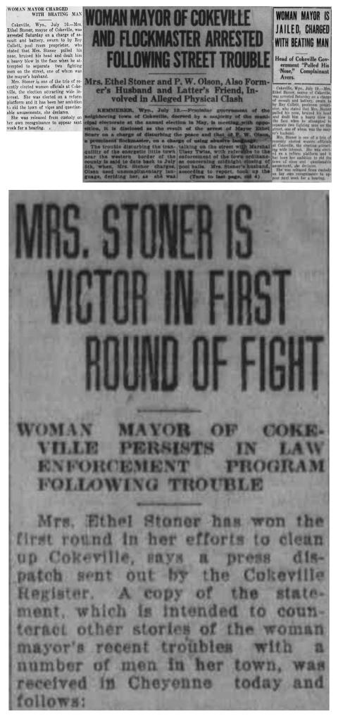 Headlines after the street brawl, July 1922. Wyoming Newspaper Project.