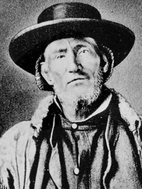 Famed for his knowledge of the West, an aging Jim Bridger hired on to guide the Raynolds party throughout the expedition. American Heritage Center, University of Wyoming.