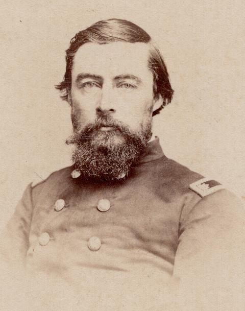 Edmund Ross, a former newspaperman, was a captain in the 11th Kansas in 1862 when soldiers repaired a broken printing press and printed one issue of a regimental newspaper. Ross later represented Kansas in the U.S. Senate, where he cast the deciding vote acquitting President Andrew Johnson after he’d been impeached. Rob and Lesa Reves collection. Portrait of Edmund G. Ross