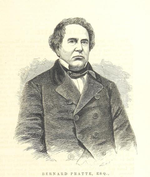 Engraving portrat of solemn-faced man with curly hair wearing a suit