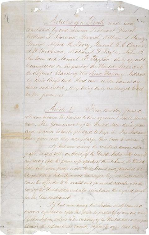 page of ornate longhand cursive writing, titled "Articles of a Treaty"