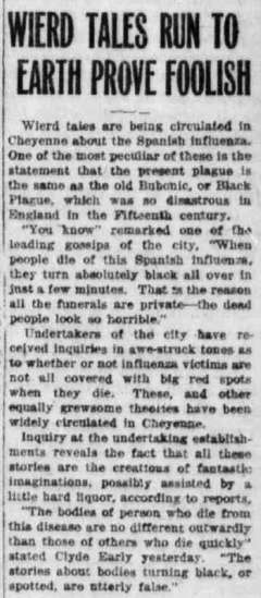 From the Wyoming State Tribune, Nov. 28, 1918. p.3. Click to enlarge From the Wyoming State Tribune, Nov. 28, 1918. p.3.